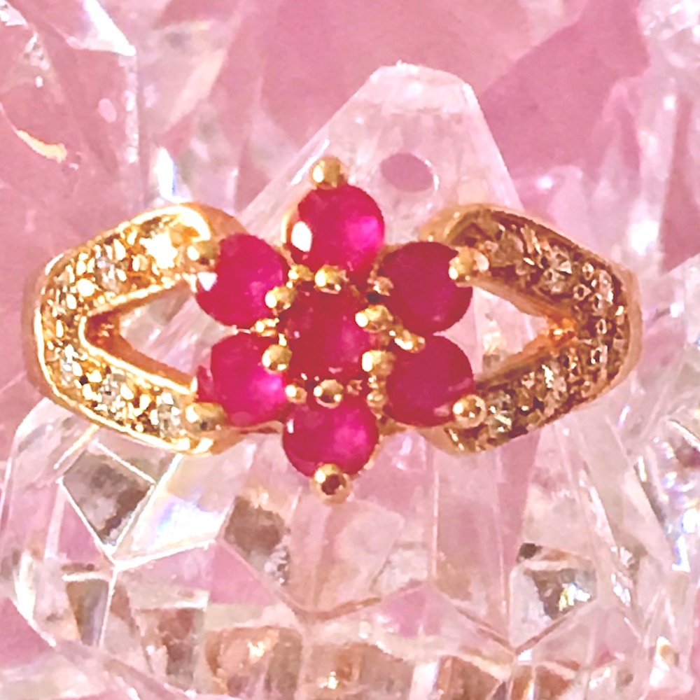 Ladies Dainty Natural Ruby, Zircon Cocktail Ring 6